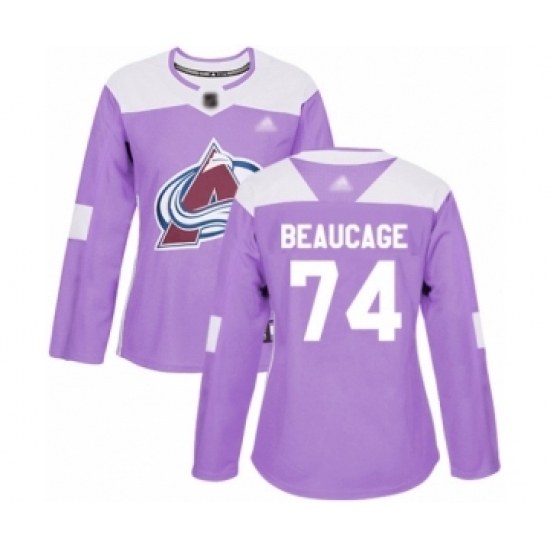 Women's Colorado Avalanche #74 Alex Beaucage Authentic Purple Fights Cancer Practice Hockey Jersey Women's Colorado Avalanche #74 Alex Beaucage Authentic Purple Fights Cancer Practice Hockey Jersey
