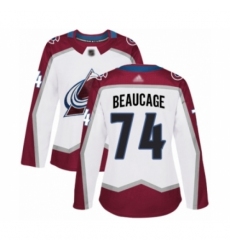 Women's Colorado Avalanche #74 Alex Beaucage Authentic White Away Hockey Jersey Women's Colorado Avalanche #74 Alex Beaucage Authentic White Away Hockey Jersey