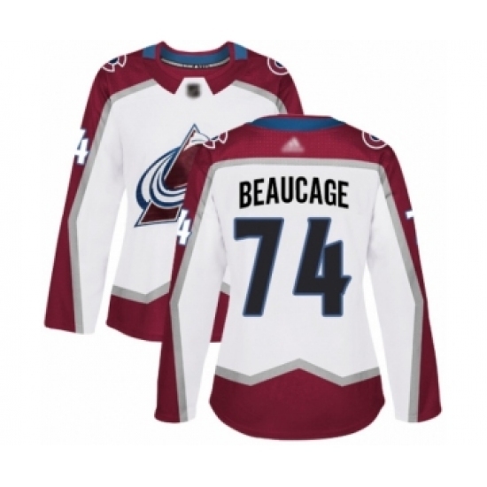 Women's Colorado Avalanche #74 Alex Beaucage Authentic White Away Hockey Jersey Women's Colorado Avalanche #74 Alex Beaucage Authentic White Away Hockey Jersey
