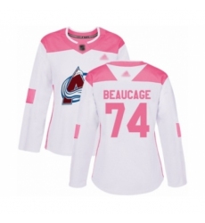 Women's Colorado Avalanche #74 Alex Beaucage Authentic White Pink Fashion Hockey Jersey Women's Colorado Avalanche #74 Alex Beaucage Authentic White Pink Fashion Hockey Jersey