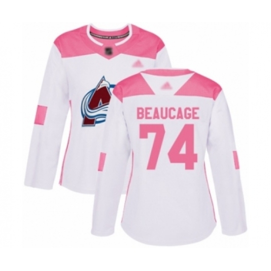 Women's Colorado Avalanche #74 Alex Beaucage Authentic White Pink Fashion Hockey Jersey Women's Colorado Avalanche #74 Alex Beaucage Authentic White Pink Fashion Hockey Jersey