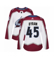 Women's Colorado Avalanche #45 Bowen Byram Authentic White Away Hockey Jersey