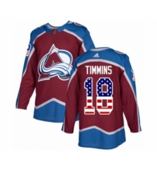 Men's Adidas Colorado Avalanche #18 Conor Timmins Authentic Burgundy Red USA Flag Fashion NHL Jersey