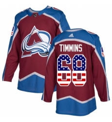 Men's Adidas Colorado Avalanche #68 Conor Timmins Authentic Burgundy Red USA Flag Fashion NHL Jersey