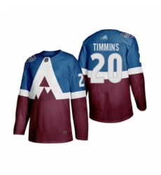 Men's Colorado Avalanche #20 Conor Timmins Authentic Burgundy Blue 2020 Stadium Series Hockey Jersey