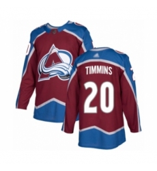 Men's Colorado Avalanche #20 Conor Timmins Authentic Burgundy Red Home Hockey Jersey