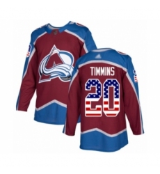 Men's Colorado Avalanche #20 Conor Timmins Authentic Burgundy Red USA Flag Fashion Hockey Jersey