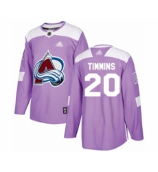 Men's Colorado Avalanche #20 Conor Timmins Authentic Purple Fights Cancer Practice Hockey Jersey