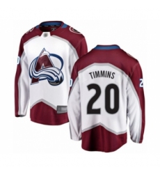 Men's Colorado Avalanche #20 Conor Timmins Authentic White Away Fanatics Branded Breakaway Hockey Jersey