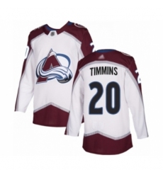 Men's Colorado Avalanche #20 Conor Timmins Authentic White Away Hockey Jersey