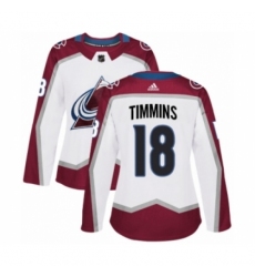 Women's Adidas Colorado Avalanche #18 Conor Timmins Authentic White Away NHL Jersey