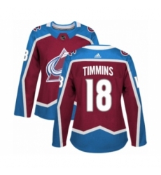 Women's Adidas Colorado Avalanche #18 Conor Timmins Premier Burgundy Red Home NHL Jersey