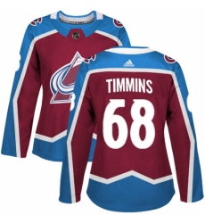 Women's Adidas Colorado Avalanche #68 Conor Timmins Authentic Burgundy Red Home NHL Jersey