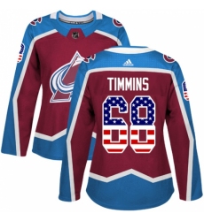 Women's Adidas Colorado Avalanche #68 Conor Timmins Authentic Burgundy Red USA Flag Fashion NHL Jersey
