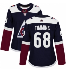Women's Adidas Colorado Avalanche #68 Conor Timmins Authentic Navy Blue Alternate NHL Jersey
