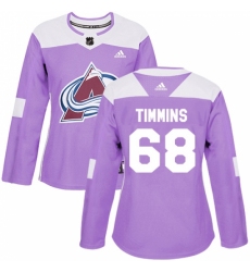 Women's Adidas Colorado Avalanche #68 Conor Timmins Authentic Purple Fights Cancer Practice NHL Jersey