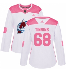 Women's Adidas Colorado Avalanche #68 Conor Timmins Authentic White/Pink Fashion NHL Jersey