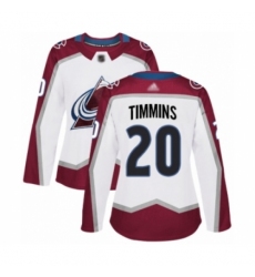 Women's Colorado Avalanche #20 Conor Timmins Authentic White Away Hockey Jersey