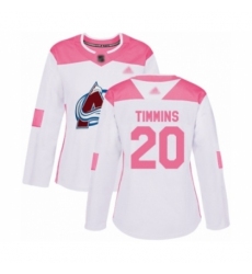 Women's Colorado Avalanche #20 Conor Timmins Authentic White Pink Fashion Hockey Jersey