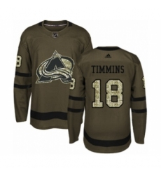 Youth Adidas Colorado Avalanche #18 Conor Timmins Authentic Green Salute to Service NHL Jersey