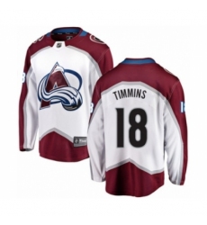 Youth Colorado Avalanche #18 Conor Timmins Authentic White Away Fanatics Branded Breakaway NHL Jersey