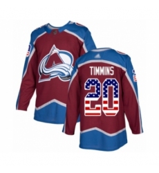 Youth Colorado Avalanche #20 Conor Timmins Authentic Burgundy Red USA Flag Fashion Hockey Jersey