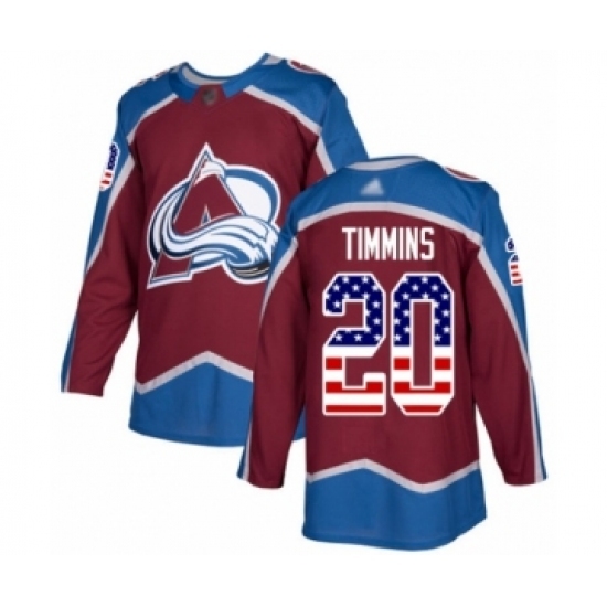 Youth Colorado Avalanche #20 Conor Timmins Authentic Burgundy Red USA Flag Fashion Hockey Jersey Youth Colorado Avalanche #20 Conor Timmins Authentic Burgundy Red USA Flag Fashion Hockey Jersey