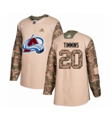 Youth Colorado Avalanche #20 Conor Timmins Authentic Camo Veterans Day Practice Hockey Jersey