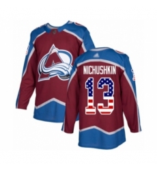 Men's Colorado Avalanche #13 Valeri Nichushkin Authentic Burgundy Red USA Flag Fashion Hockey Jersey