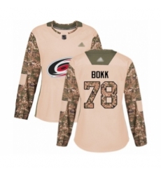 Women's Carolina Hurricanes #78 Dominik Bokk Authentic Camo Veterans Day Practice Hockey Jersey