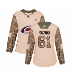Women's Carolina Hurricanes #61 Ryan Suzuki Authentic Camo Veterans Day Practice Hockey Jersey