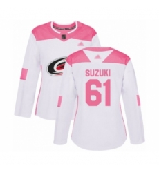 Women's Carolina Hurricanes #61 Ryan Suzuki Authentic White Pink Fashion Hockey Jersey