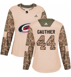 Women's Adidas Carolina Hurricanes #44 Julien Gauthier Authentic Camo Veterans Day Practice NHL Jersey