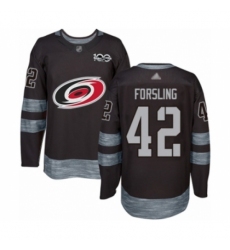 Men's Carolina Hurricanes #42 Gustav Forsling Authentic Black 1917-2017 100th Anniversary Hockey Jersey