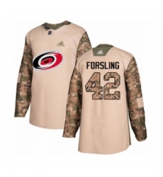 Men's Carolina Hurricanes #42 Gustav Forsling Authentic Camo Veterans Day Practice Hockey Jersey