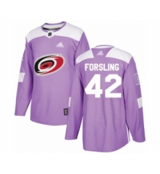 Men's Carolina Hurricanes #42 Gustav Forsling Authentic Purple Fights Cancer Practice Hockey Jersey