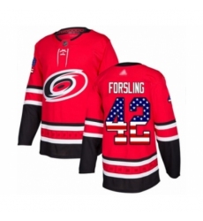 Men's Carolina Hurricanes #42 Gustav Forsling Authentic Red USA Flag Fashion Hockey Jersey