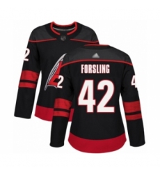 Women's Carolina Hurricanes #42 Gustav Forsling Authentic Black Alternate Hockey Jersey