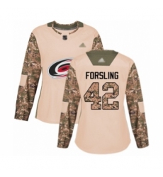 Women's Carolina Hurricanes #42 Gustav Forsling Authentic Camo Veterans Day Practice Hockey Jersey