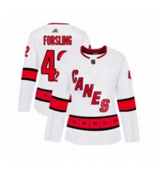 Women's Carolina Hurricanes #42 Gustav Forsling Authentic White Away Hockey Jersey