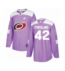 Youth Carolina Hurricanes #42 Gustav Forsling Authentic Purple Fights Cancer Practice Hockey Jersey
