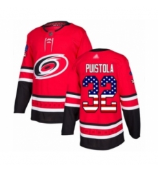 Men's Carolina Hurricanes #32 Patrik Puistola Authentic Red USA Flag Fashion Hockey Jersey