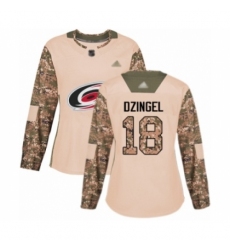 Women's Carolina Hurricanes #18 Ryan Dzingel Authentic Camo Veterans Day Practice Hockey Jersey