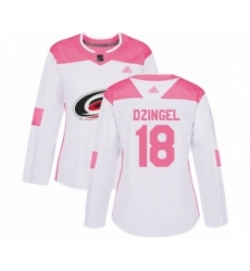 Women's Carolina Hurricanes #18 Ryan Dzingel Authentic White Pink Fashion Hockey Jersey