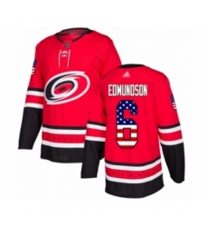 Men's Carolina Hurricanes #6 Joel Edmundson Authentic Red USA Flag Fashion Hockey Jersey