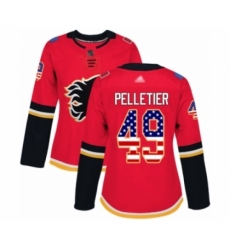 Women's Calgary Flames #49 Jakob Pelletier Authentic Red USA Flag Fashion Hockey Jersey