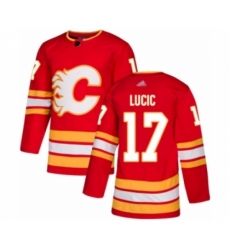 Men's Calgary Flames #17 Milan Lucic Authentic Red Alternate Hockey Jersey