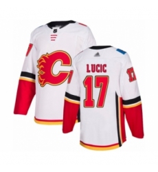 Men's Calgary Flames #17 Milan Lucic Authentic White Away Hockey Jersey