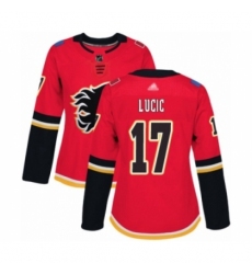 Women's Calgary Flames #17 Milan Lucic Authentic Red Home Hockey Jersey