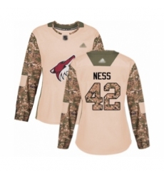 Women's Arizona Coyotes #42 Aaron Ness Authentic Camo Veterans Day Practice Hockey Jersey